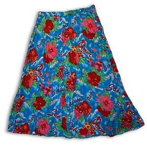 Vintage Carole Little Sport Tropical Maxi Skirt with Button Closure | Large